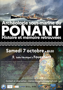 Journée d’étude : « Archéologie sous-marine du Ponant. Histoire et mémoire retrouvées » - Samedi 7 octobre 2023 à  partir de 8 heures 30 à la Salle de l’Archipel à Fouesnant