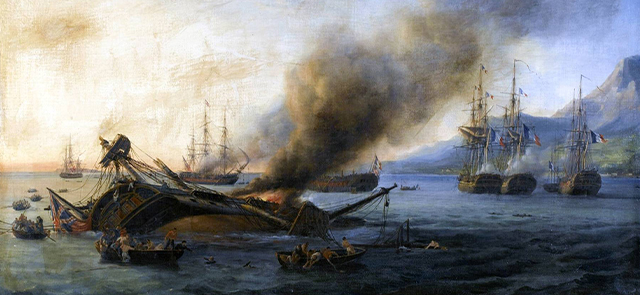 illustration : Le combat de Grand Port, huile sur toile de Pierre-Julien Gilbert, 1810 illustration : Le combat de Grand Port, huile sur toile de Pierre-Julien Gilbert, 1810