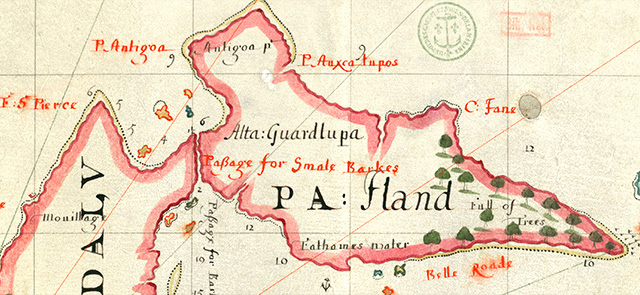 Publication : Marines, Colonies et Outre-Mers : XVe siècle-1815. Bibliographie. Thierry Roquincourt. Éditions Harmattan, 2024. Illustration : détail carte Guadeloupe Publication : Marines, Colonies et Outre-Mers : XVe siècle-1815. Bibliographie. Thierry Roquincourt. Éditions Harmattan, 2024. Illustration : détail carte Guadeloupe