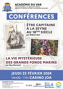 Affiche des conférences « Être capitaine à la Seyne au 18e siècle » & « La vie mystérieuse des grands fonds marins »