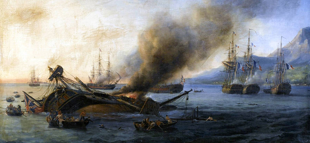 illustration : Le combat de Grand Port, huile sur toile de Pierre-Julien Gilbert, 1810